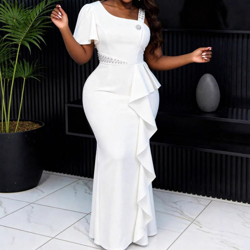 Damen Elegantes Abendkleid mit asymmetrischem Schnitt und Rüschen Drune