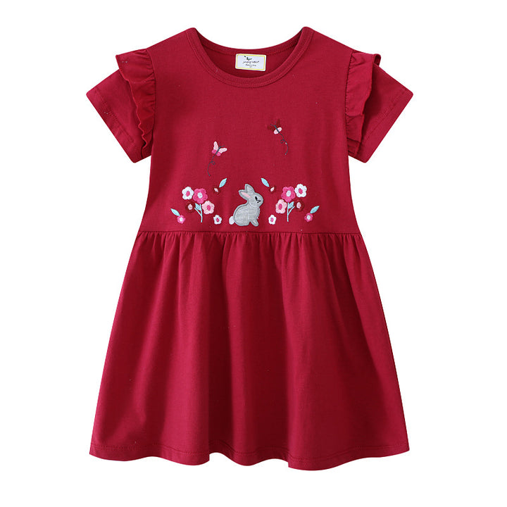 Mädchen Freizeitkleid mit niedlichem Hasen- und Blumenmotiv Drune