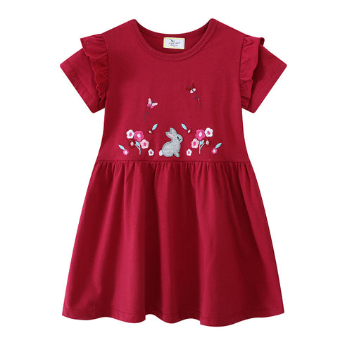 Mädchen Freizeitkleid mit niedlichem Hasen- und Blumenmotiv Drune