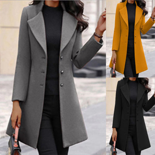Damen eleganter Wollmantel mit strukturierter Passform und doppelt knopfverschlossenem Design Drune