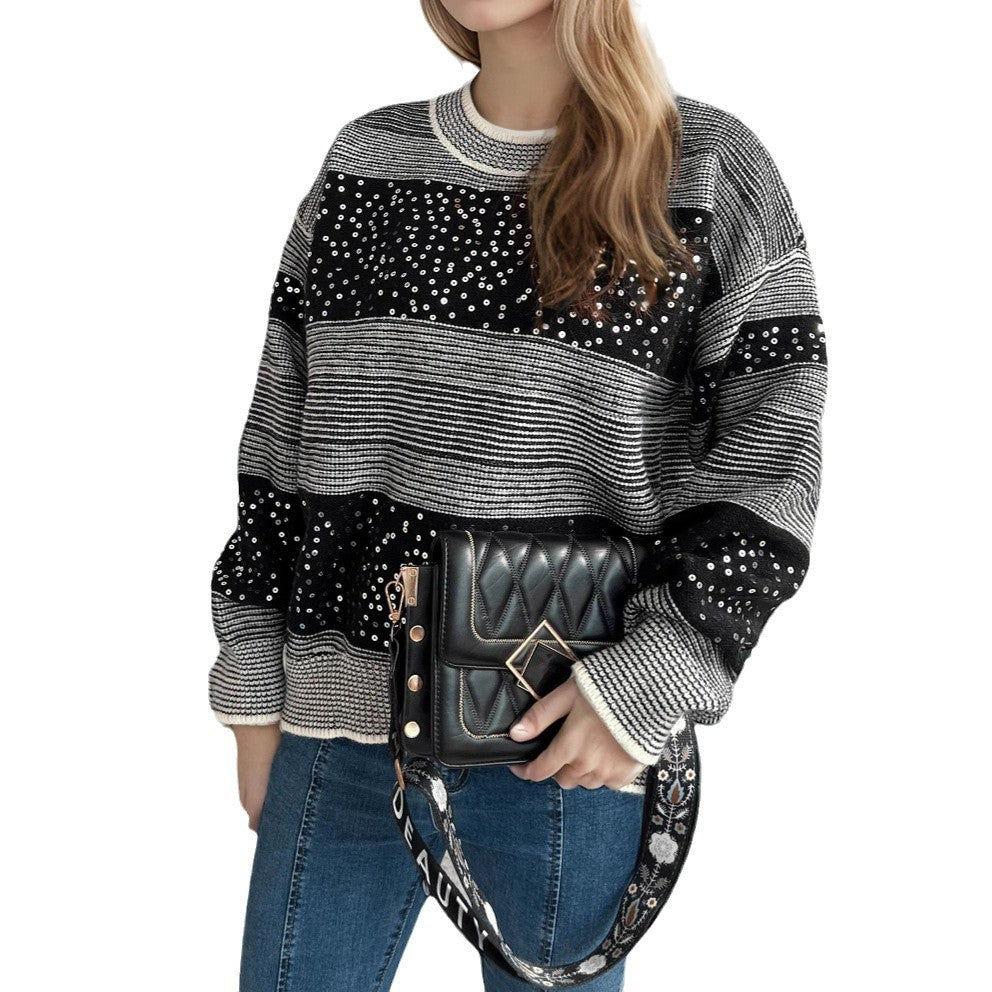 Damen modischer Sweatshirt mit glitzernden Pailletten-Applikationen Drune