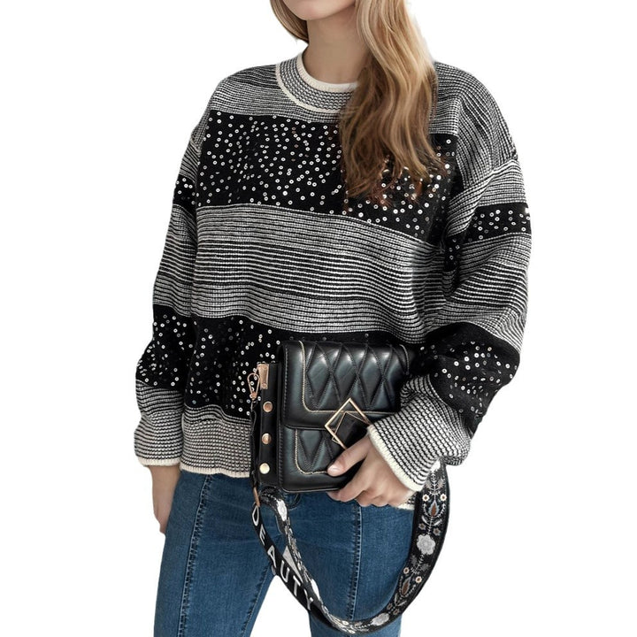 Damen modischer Sweatshirt mit glitzernden Pailletten-Applikationen Drune