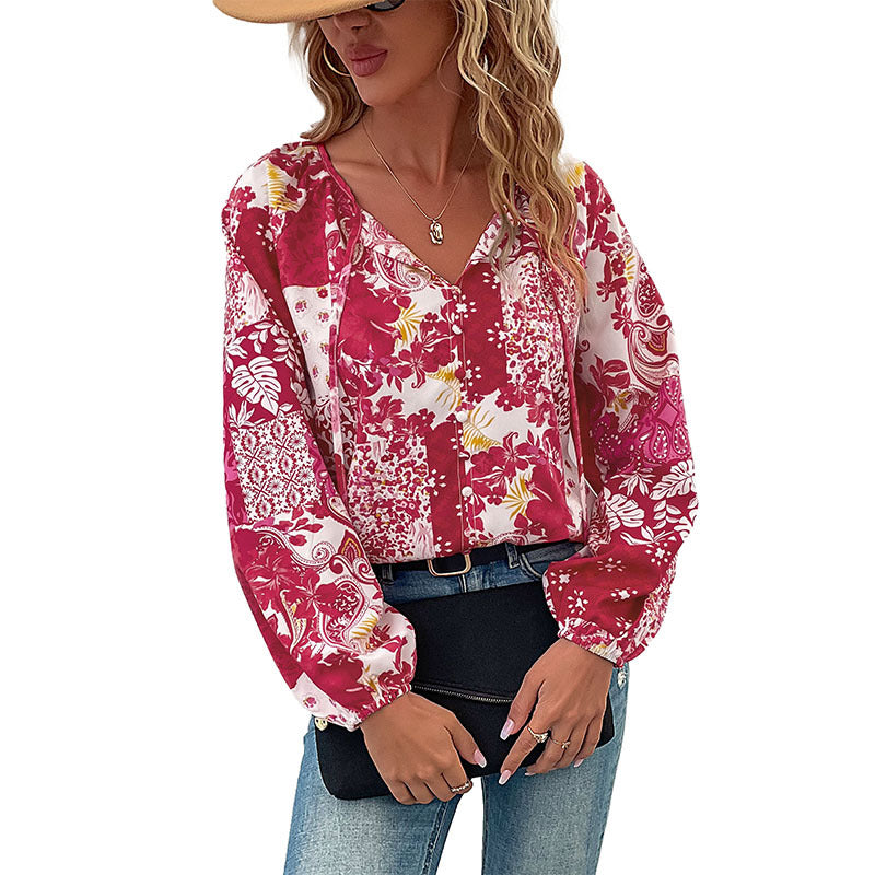 Damen modisches Blusenshirt mit floralem Muster und lässigem Design Drune