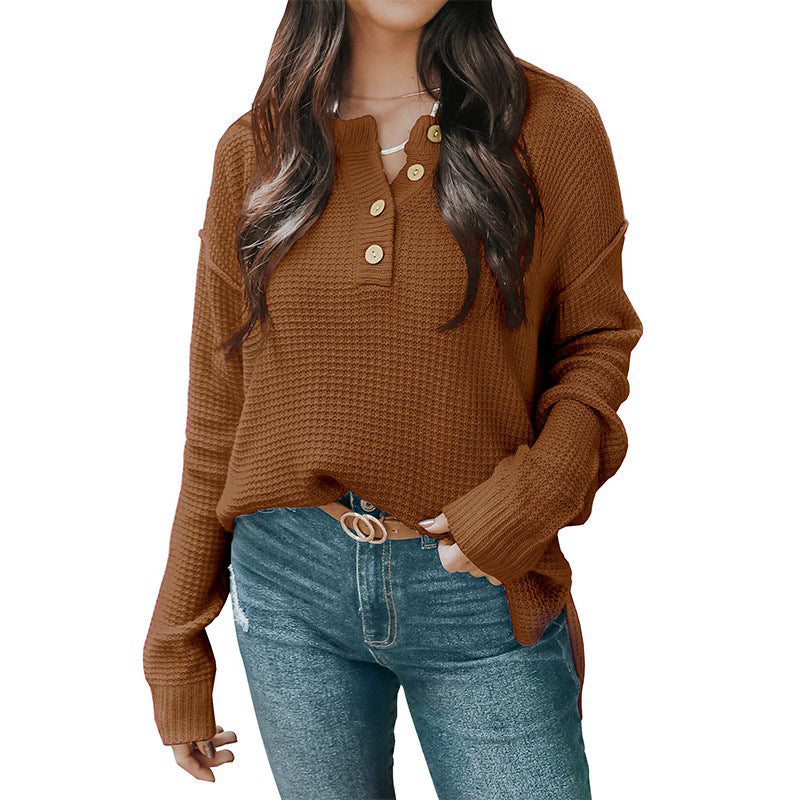Damen lässiger Oversized Pullover mit Knopfleiste und strukturiertem Material Drune
