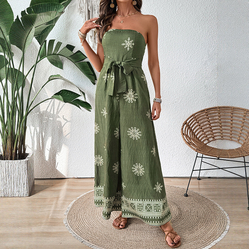 Damen Jumpsuit mit Taillengürtel und Rüschenverzierung Drune