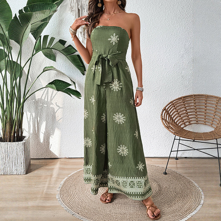 Damen Jumpsuit mit Taillengürtel und Rüschenverzierung Drune