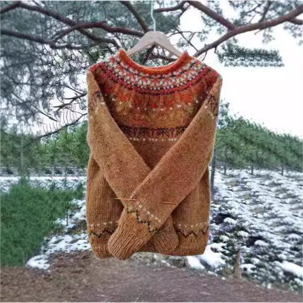 Damen nan Norwegerpullover aus Wollmix mit Rundhalsausschnitt und traditionellem Fair-Isle-Yoke Drune
