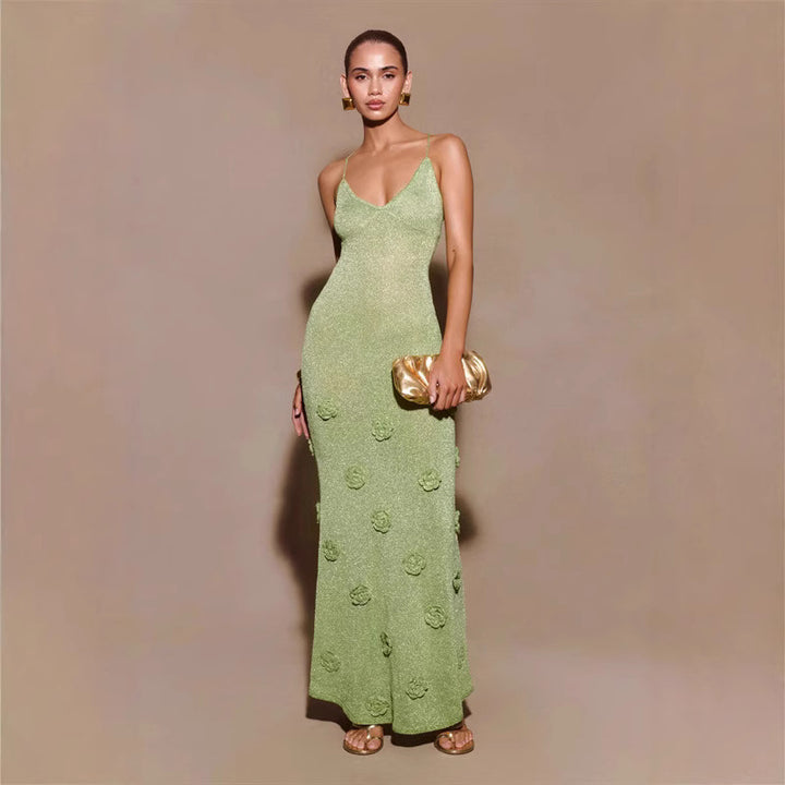 Damen Elegantes Maxikleid mit funkelnden Blütenapplikationen Drune