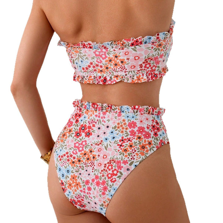Damen Bandeau-Bikini mit floralem Rüschendesign Drune