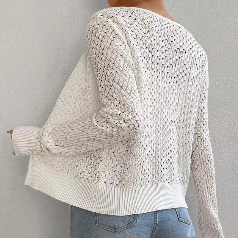Damen Strickjacke mit tiefer V-Öffnung und zartem Lochmuster Drune