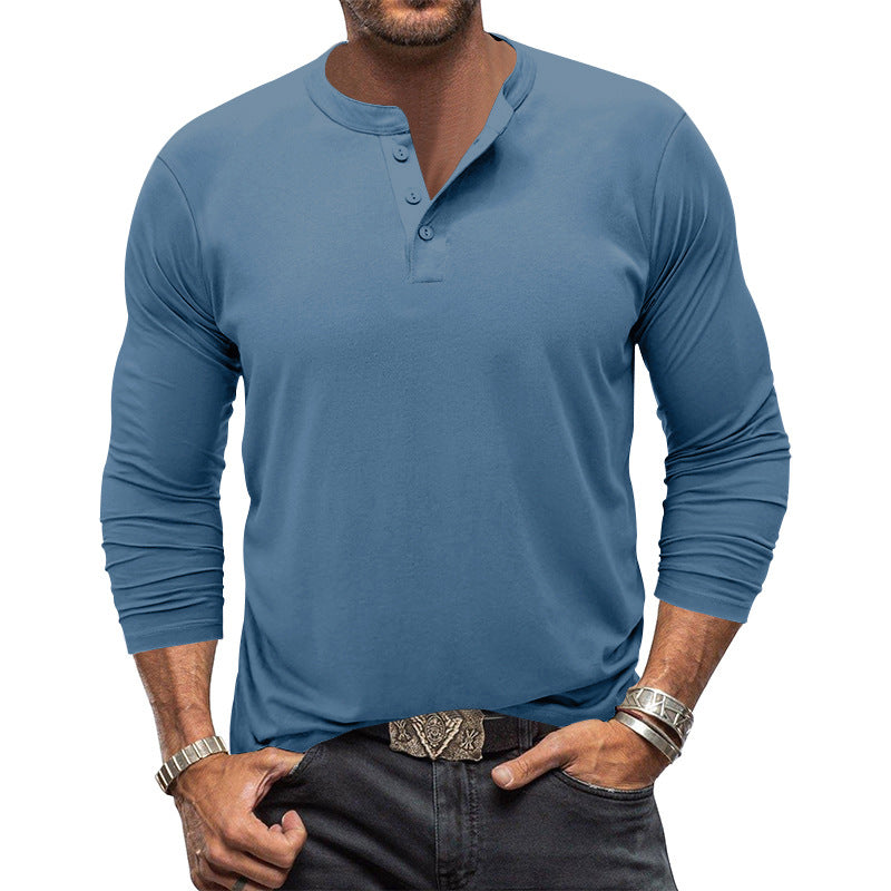 Herren modisches Langarm-Henley-Shirt mit modernem Kragen und praktischen Knopfdetails Drune