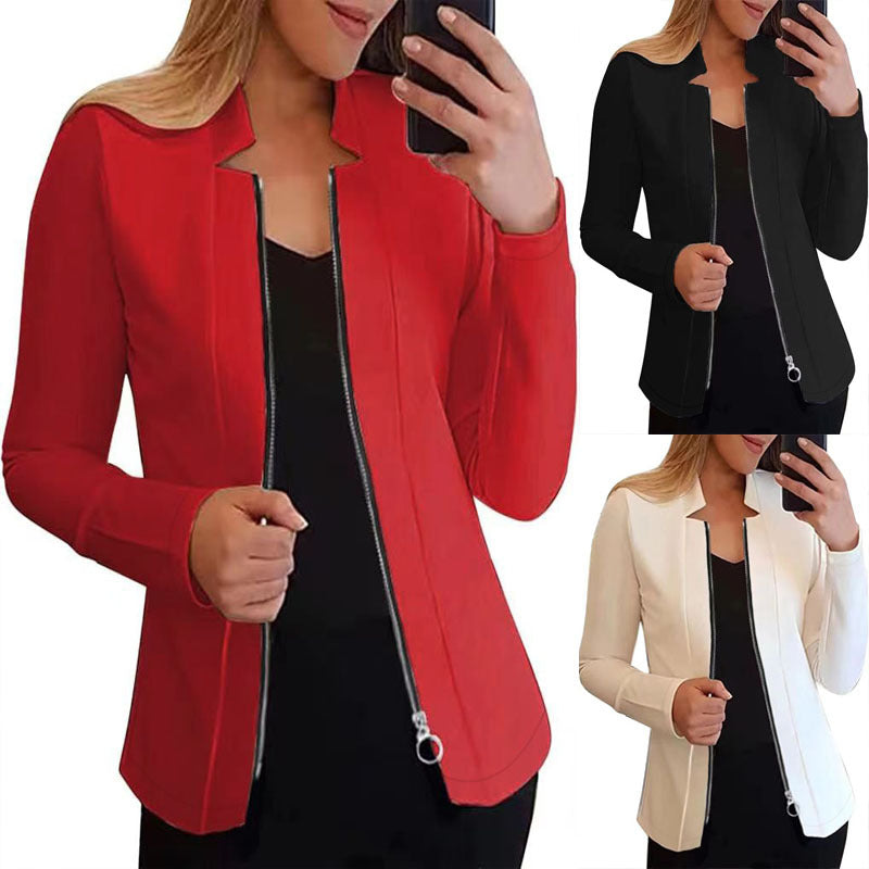 Damen Moderne Blazerjacke mit Asymmetrischem Reißverschluss und Figurbetontem Schnitt Drune