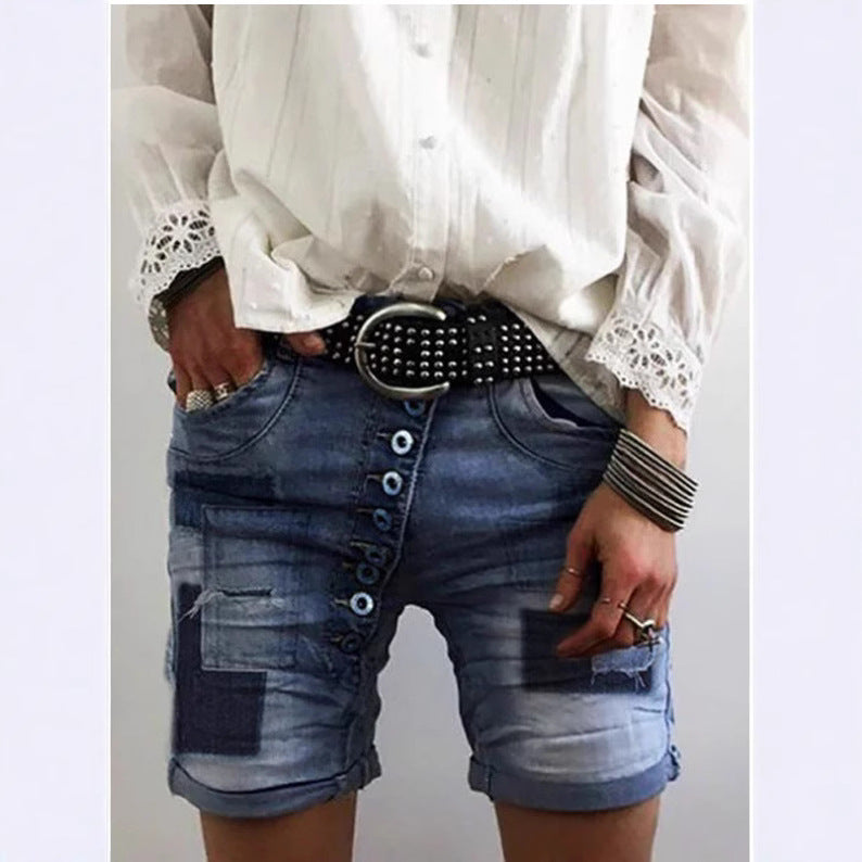 Damen modische Denim-Shorts mit funktionalen Taschen und distressed Akzenten Drune