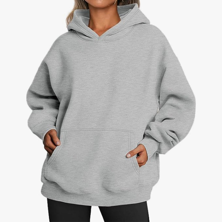 Damen nan Relax-Fleece Kapuzenpullover mit Kängurutasche, verlängerter Rücken und überschnittener Schulter Drune