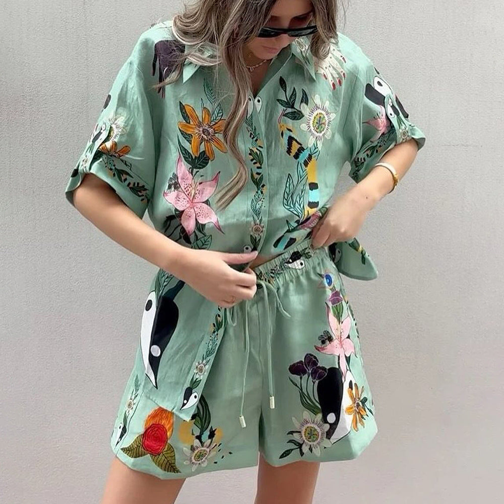 Drune | Sommer Druck Shirt Shorts Locker Casual Zweiteiliges Set