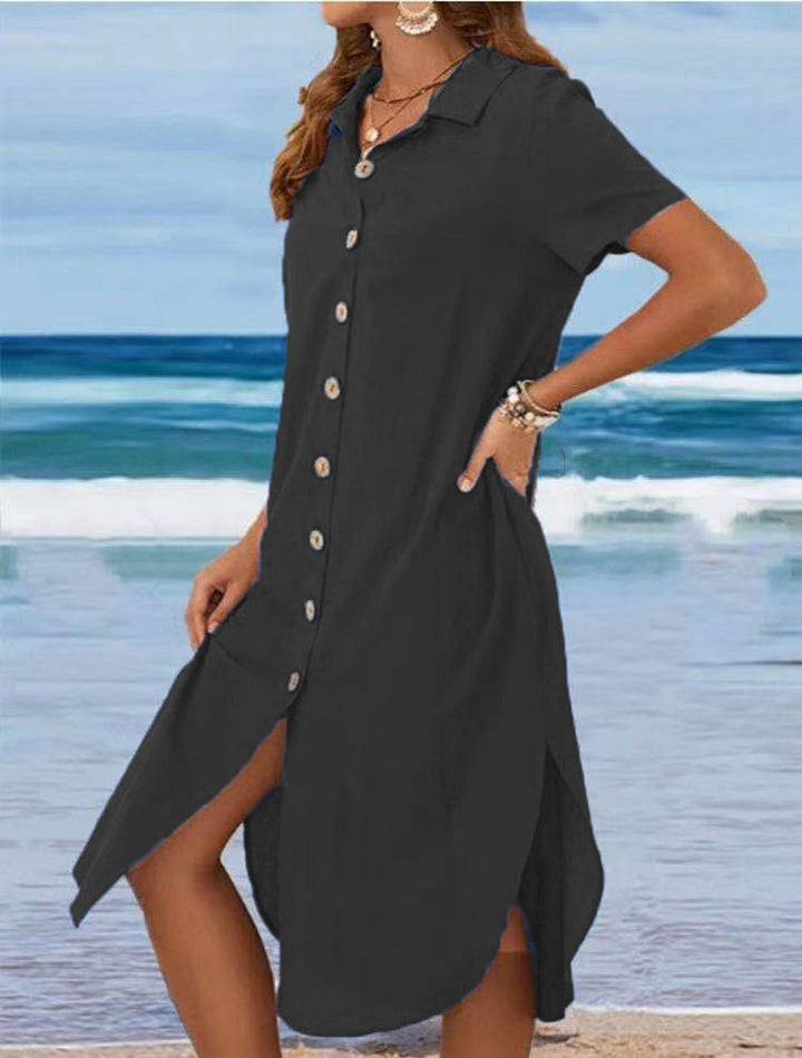 Damen Hemdblusenkleid mit Knopfdetail und schwingendem Saum Drune