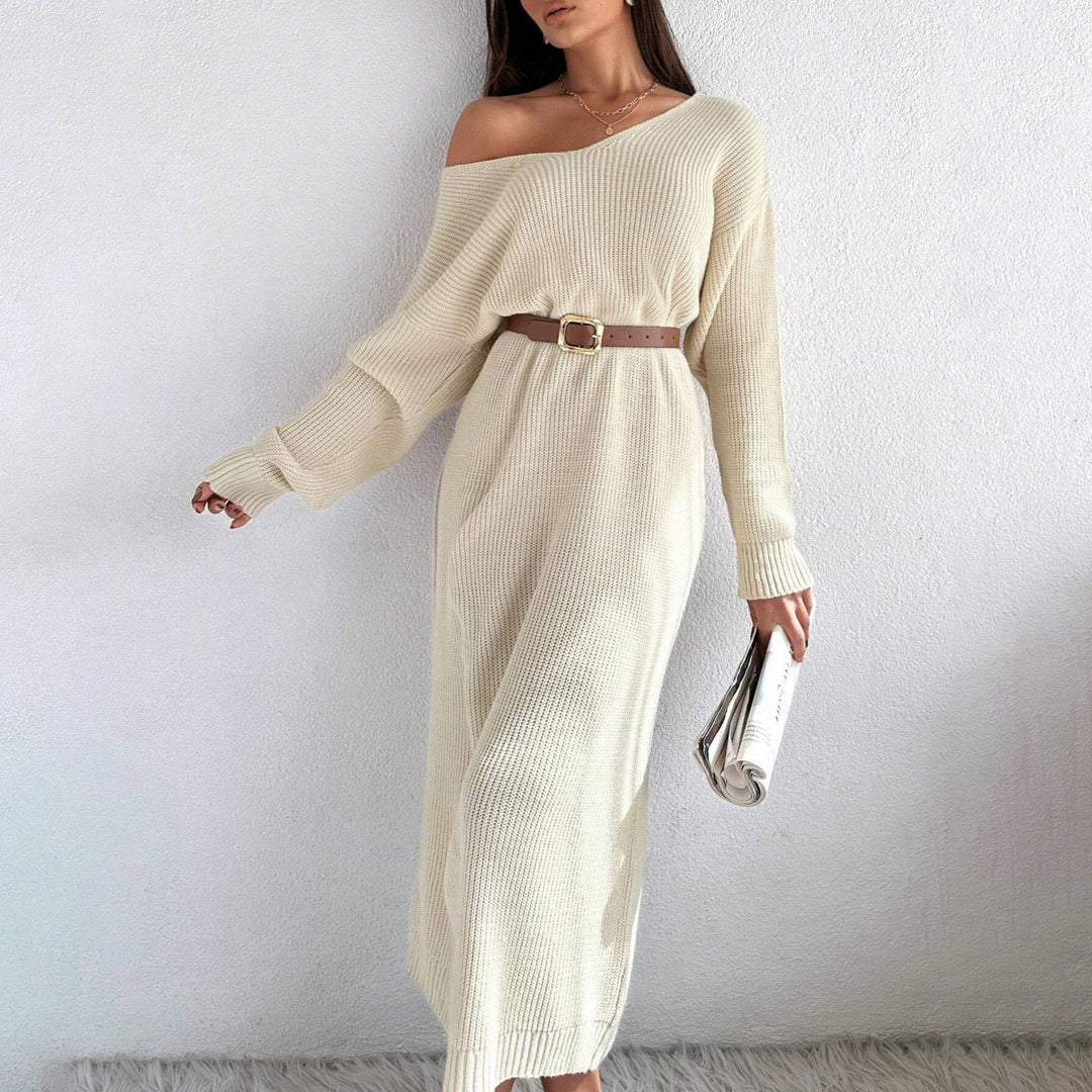 Damen Lässiges Strickkleid mit asymmetrischem Schnitt und schickem Gürtel Drune