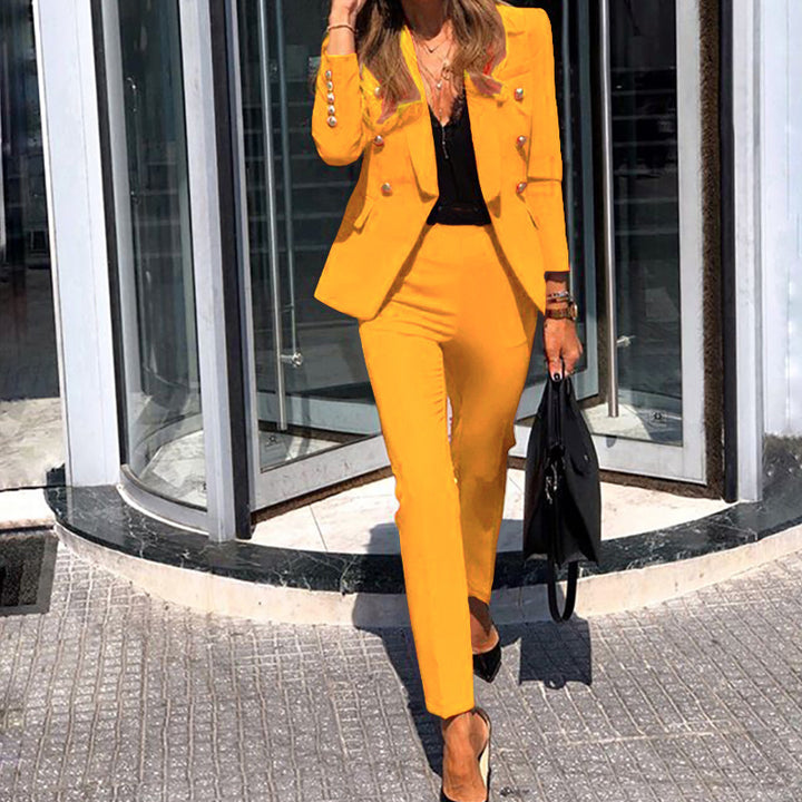 Damen elegantes Blazer-Set mit hochglänzenden Knöpfen Drune