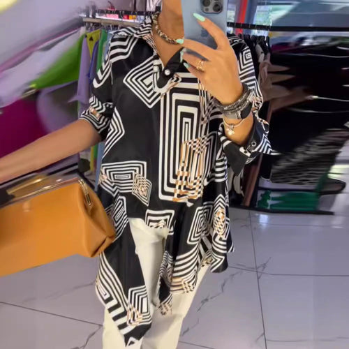 Damen Tunika mit modernem geometrischem Muster und elegantem Schnitt Drune