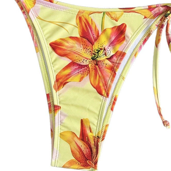 Damen Triangel-Bikini mit floralen Akzenten und verstellbaren Bindebändern Drune