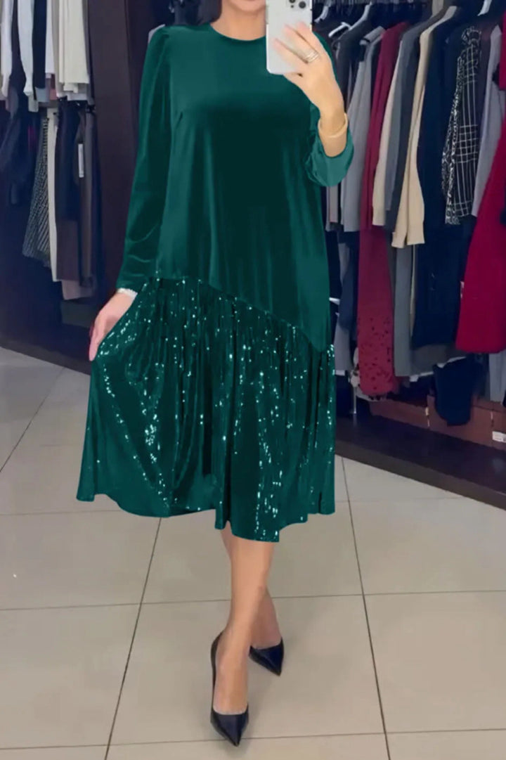 Damen elegantes Partykleid mit funkelndem Rock und weichem Oberteil Drune