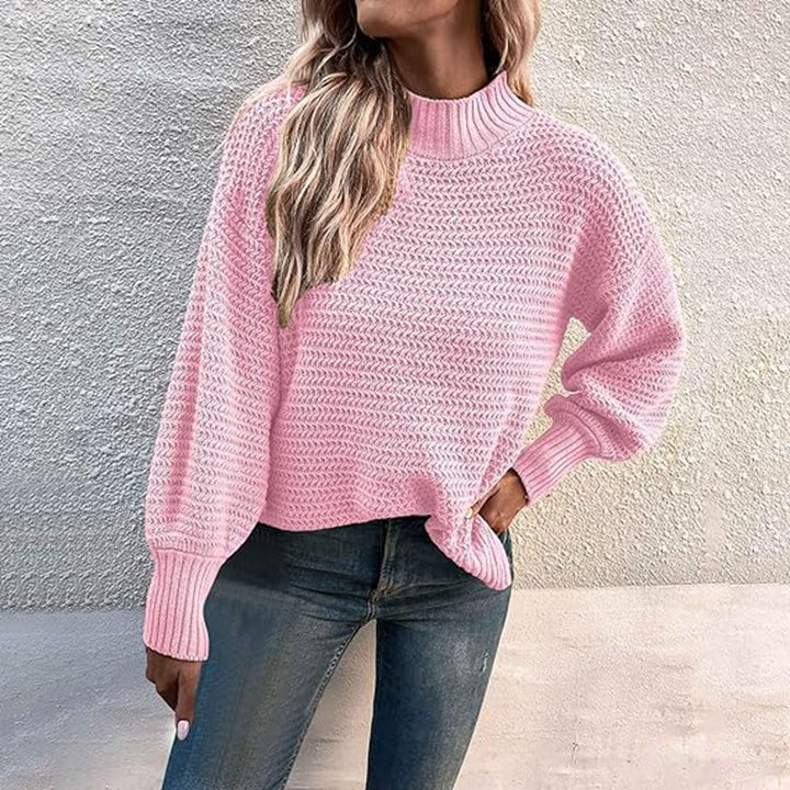 Damen Grobstrickpullover mit hohen Kragen und luftiger Passform Drune