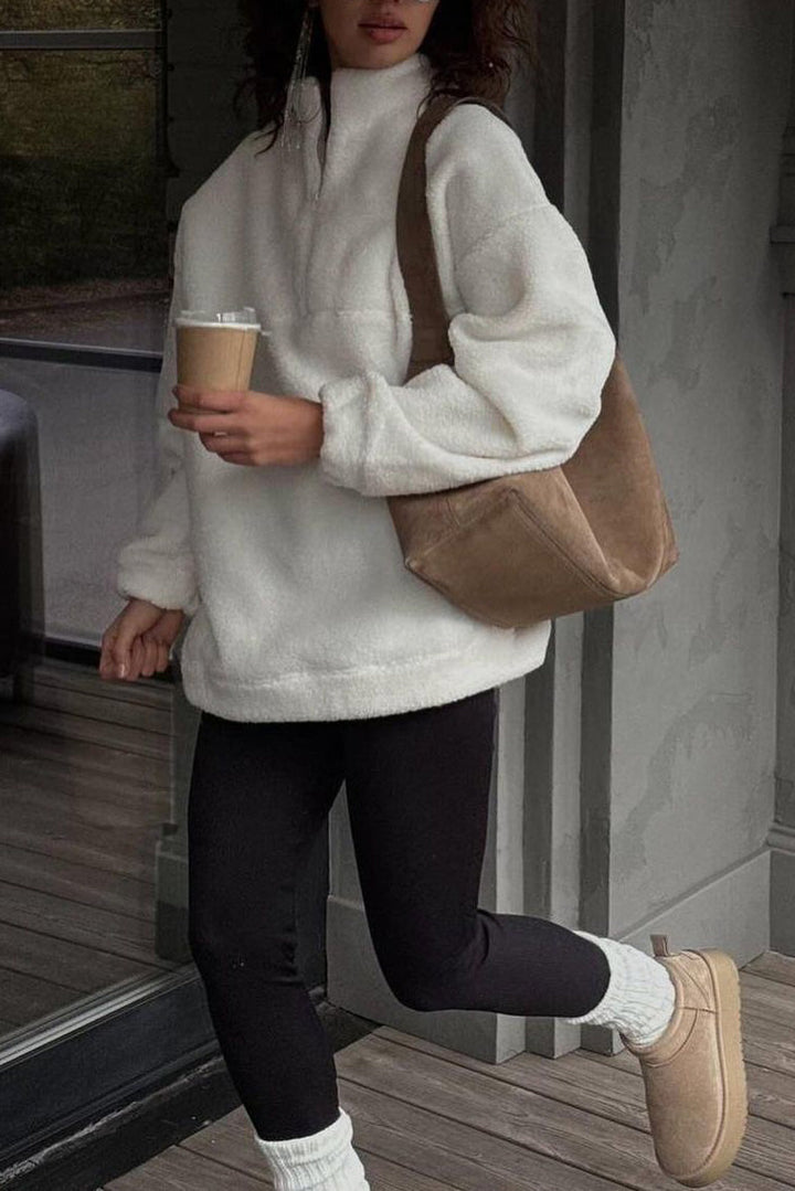 Drune | Sherpa Halb Reißverschluss Stehkragen Sweatshirt