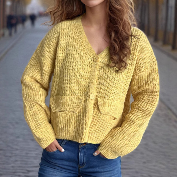 Damen oversized Strickjacke mit Knopfdetails und praktischen Taschen Drune