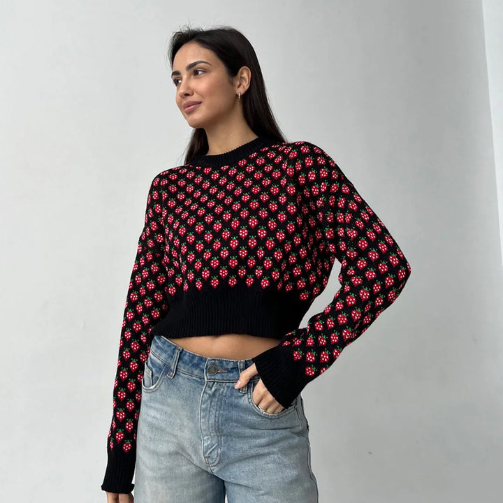 Damen modischer cropped Pullover mit floralem Muster Drune