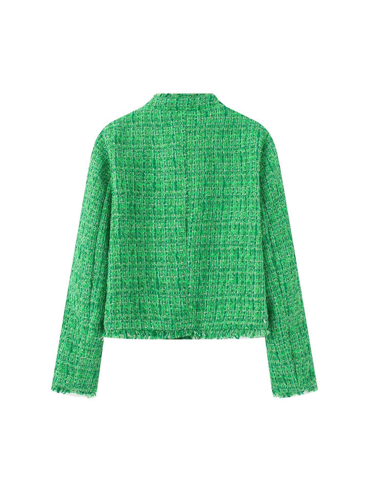 Damen stilvolle Kurzjacke im strukturierten Tweed-Design mit dekorativen Knöpfen Drune
