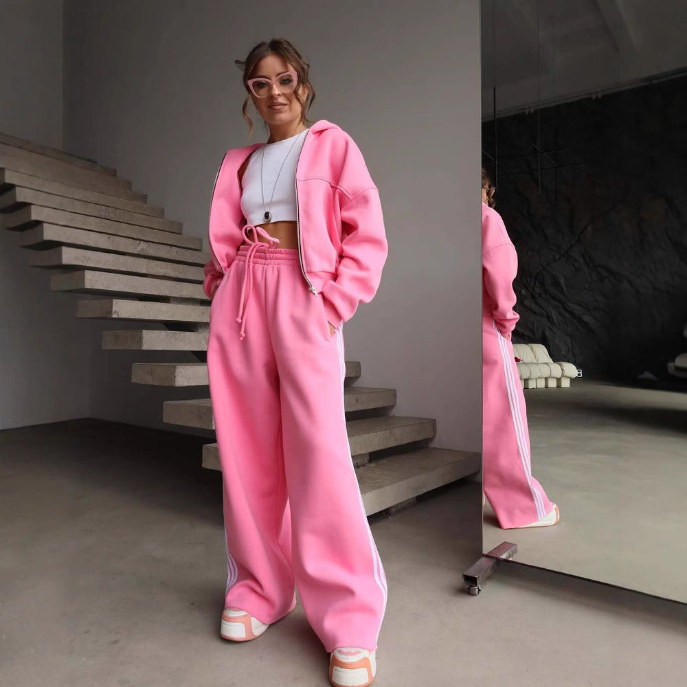 Damen Sportliches Lounge-Set mit cropped Hoodie und weitem Schnitt Drune