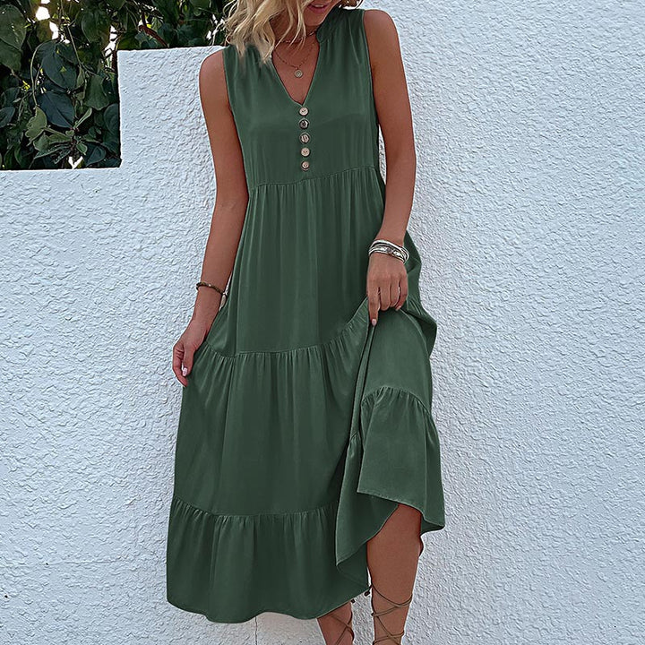 Damen luftiges Maxikleid mit Knopfdetails und Rüschensaum Drune