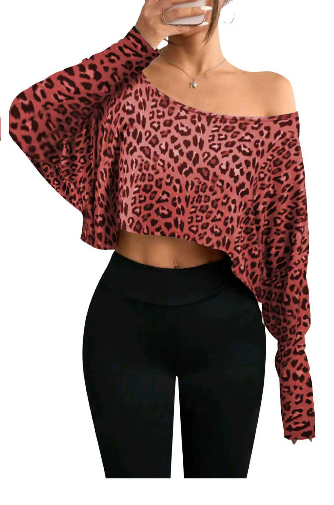 Damen Cropped Sweater mit lässigem Leopardenmuster Drune