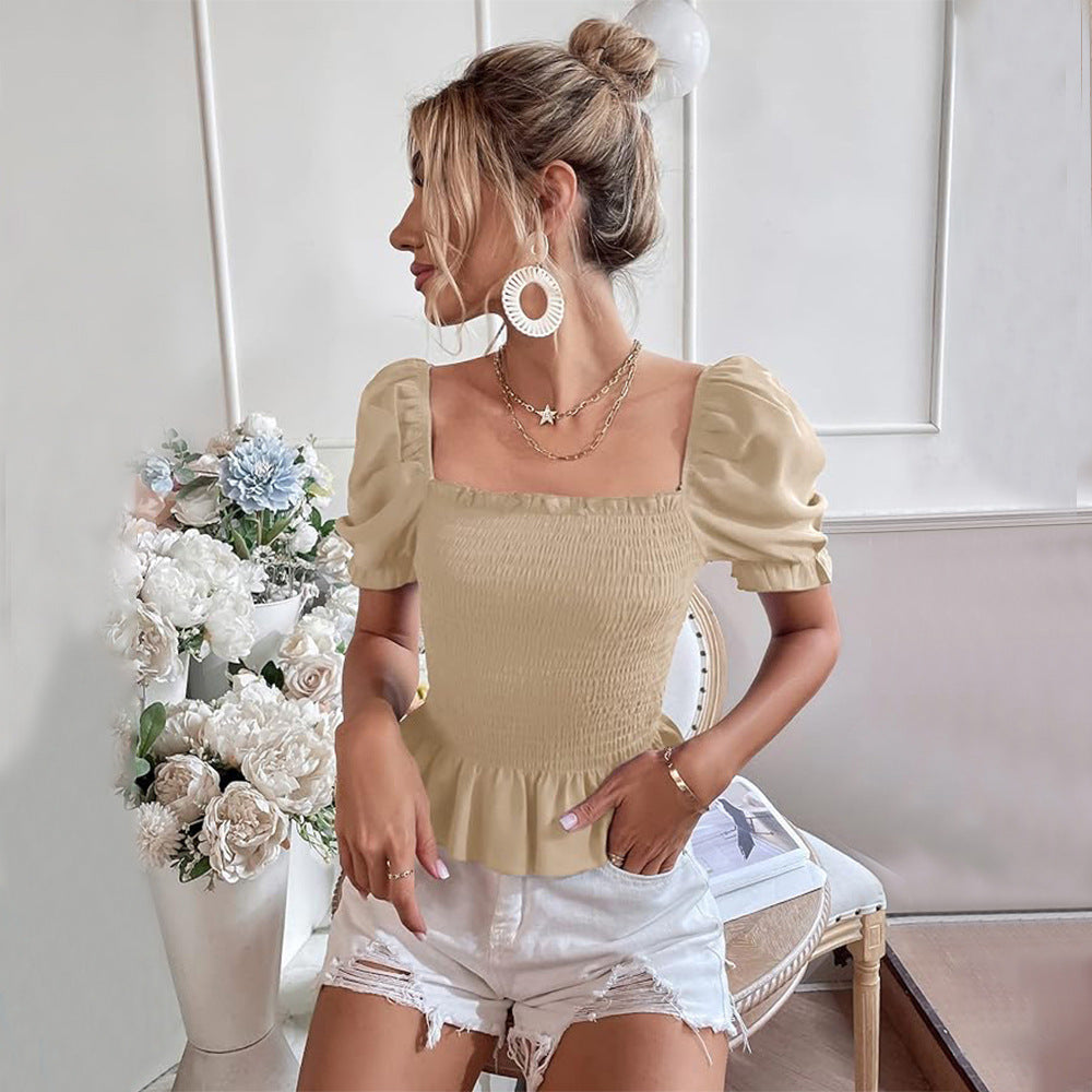 Damen Raffiniertes Blusenshirt mit Puffärmeln und elastischem Saum Drune