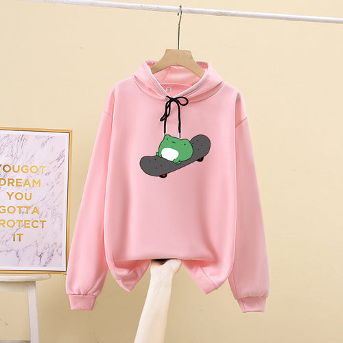 Damen Kapuzenpullover mit verspieltem Froschdesign Drune