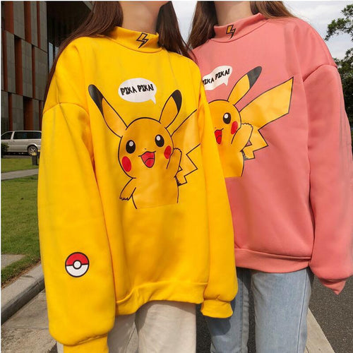 Damen Sweatshirt mit Pikachu-Motiv und hohem Kragen Drune