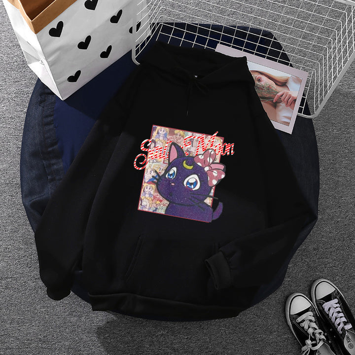 Damen Kapuzenpullover mit kreativem Katzenmotiv Drune