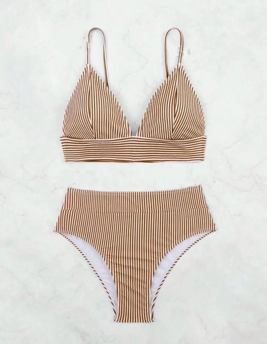 Damen Hochgeschnittener Bikini mit elegantem Streifenmuster Drune