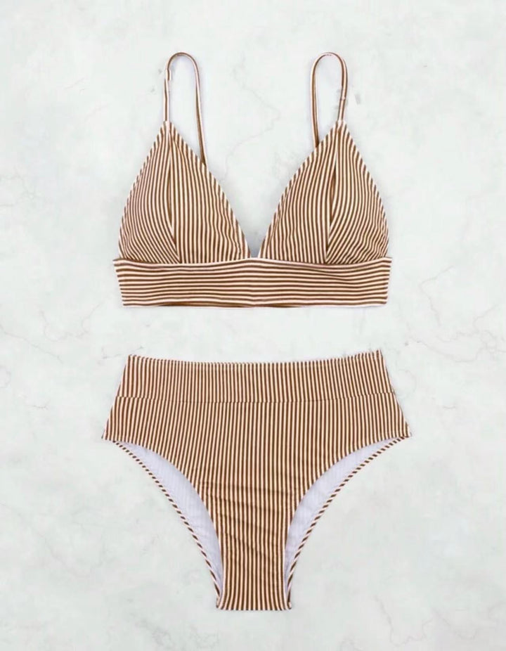 Damen Hochgeschnittener Bikini mit elegantem Streifenmuster Drune