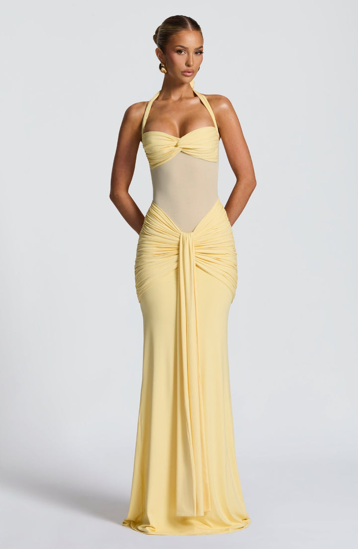 Damen figurbetontes Abendkleid mit innovativem Rüschendesign und fließendem Schnitt Drune