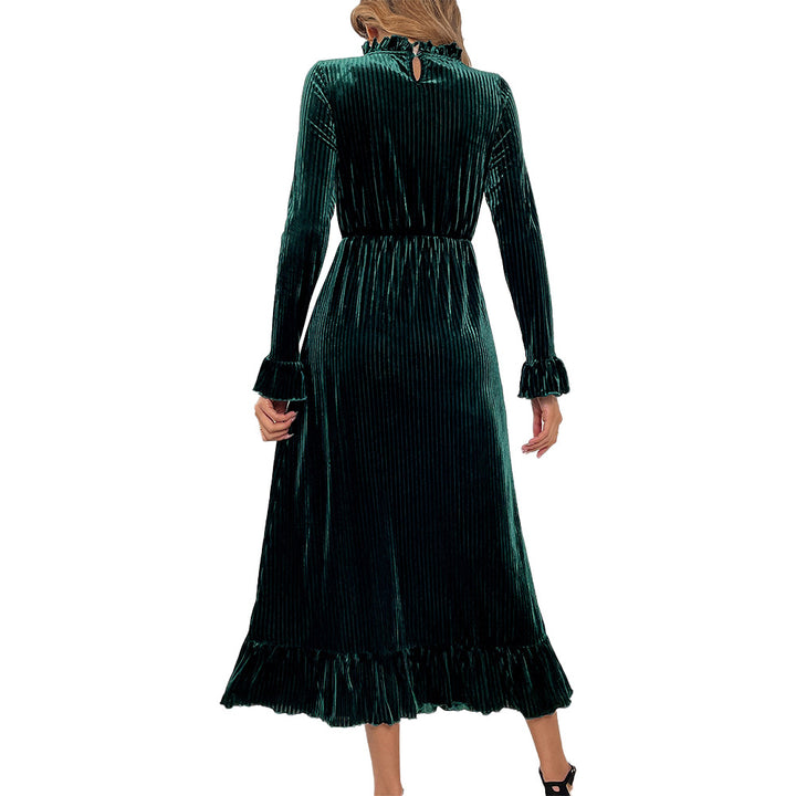 Damen Langarm-Wickelkleid aus luxuriösem Samt mit Rüschendetails Drune