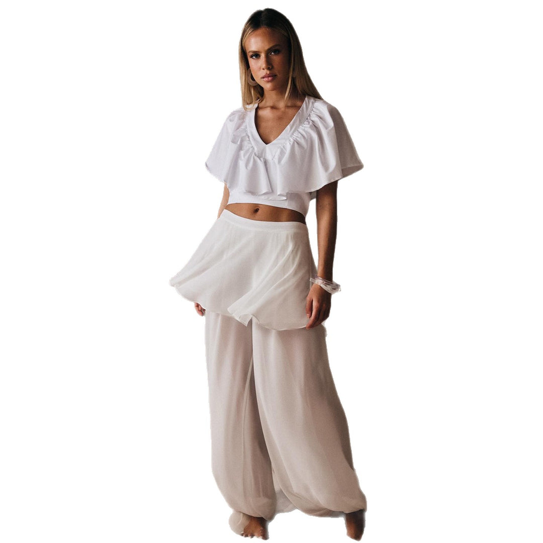 Damen Freizeit-Set mit lässigem Oberteil und weiten Hosen Drune