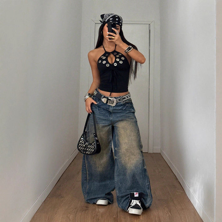 Damen Elegantes und aufregendes Haltertop mit dekorativen Ösen Drune