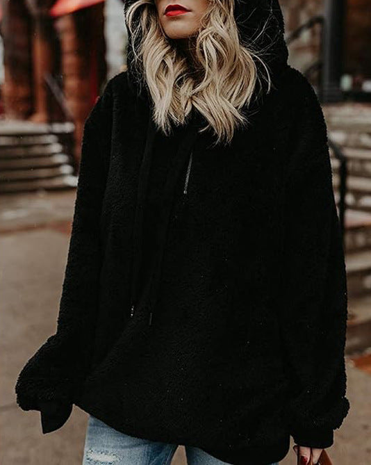 Damen Oversized Kuschelpullover mit praktischer Kapuze und seitlichen Einschubtaschen Drune