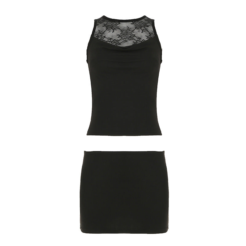 Damen Spitzen-Top und Minirock Set Drune
