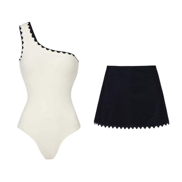 Damen Einteiler Badeanzug mit asymmetrischem Design und passendem Rock Drune