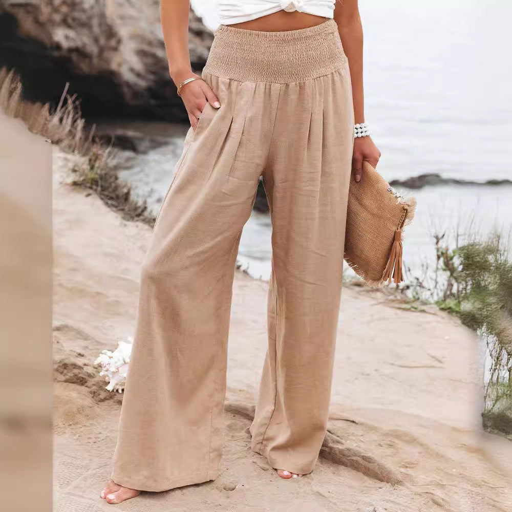 Damen Luftige Leinenhose mit elastischem Bund und Weitschnitt Drune
