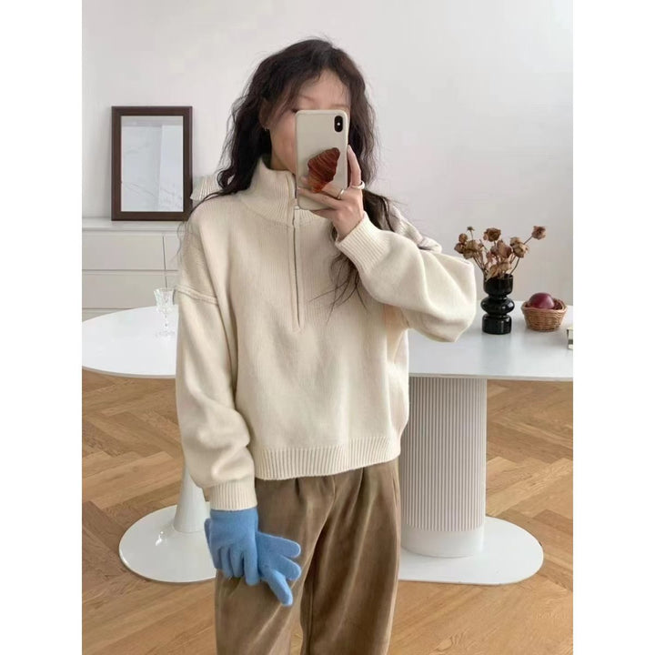 Damen modischer Pullover mit halbem Reißverschluss Drune