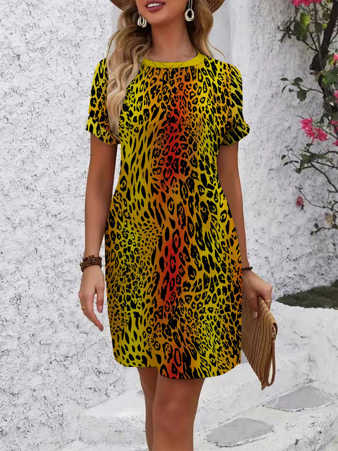 Damen lässiges Kurzarmkleid mit floralen Motiven und bequemen Schnitt Drune