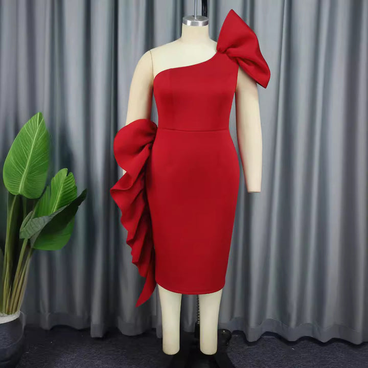 Damen Elegantes Trägerloses Cocktailkleid mit Rüschendetail Drune